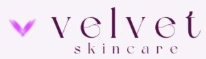 Velvet Skincare Logo mit stilisiertem V in Lila und elegantem Schriftzug