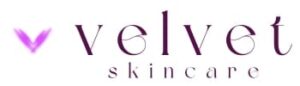Velvet Skincare Logo mit stilisiertem V in Lila und elegantem Schriftzug