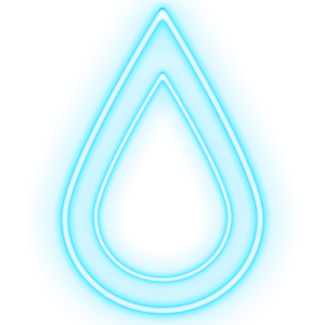 Hellblaufarbenes Tropfensymbol in Neonfarben und kleinem blaufarbenen Tropfen