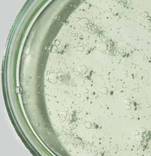 Nahaufnahme eines grünen Serums in einer Petrischale