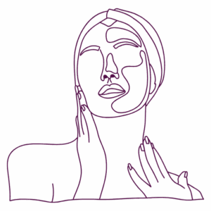 Line-Art-Zeichnung einer Frau – Symbol für Hautpflegewissen bei Velvet Skincare