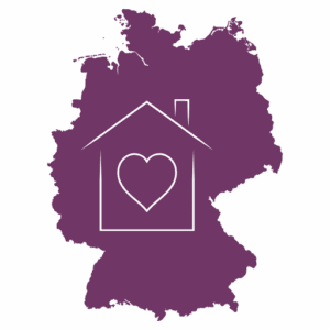 Haus mit Herz vor Umriss von Deutschland – Symbol für Made in Germany