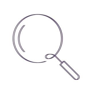 Schlichtes Lupen-Icon in zartem Lilaton – cleanes Symbol für Analyse, Transparenz oder Wirkstoffforschung.
